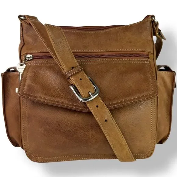 Fossil Brown Leather Utility Crossbody Shoulder Bag Multi-Pocket Style 75082 - Picture 4 of 12